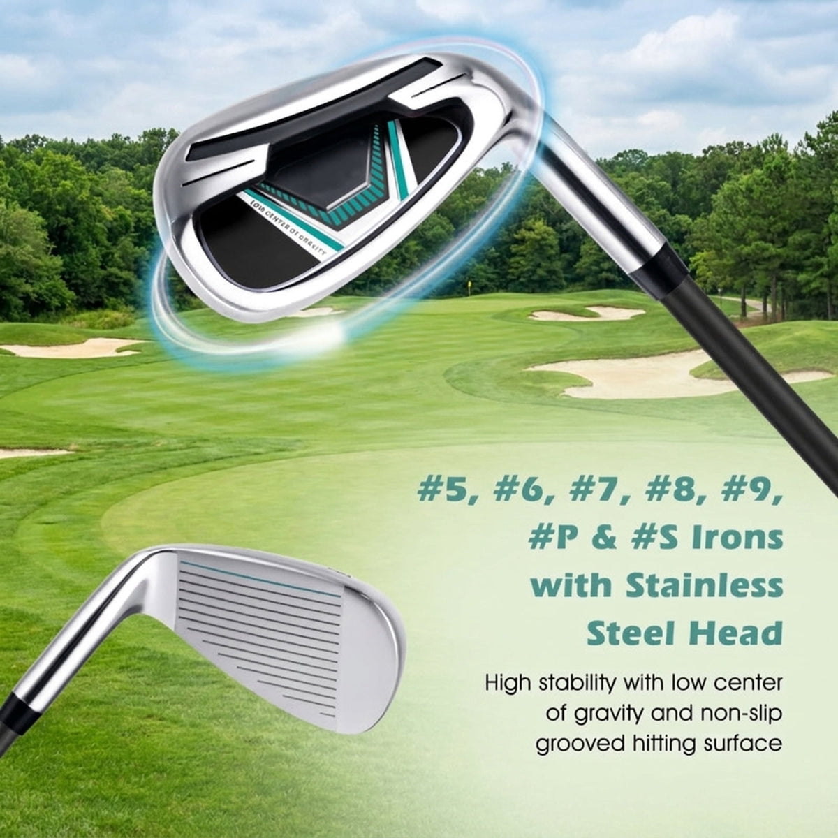 Airfind Junior Complete Golf Club Set for Ages 11-13 with 5 Pieces Including a 460cc Fairway Wood and Irons Plus Putter and Stand Bag as a Full Golf Club Set, Green