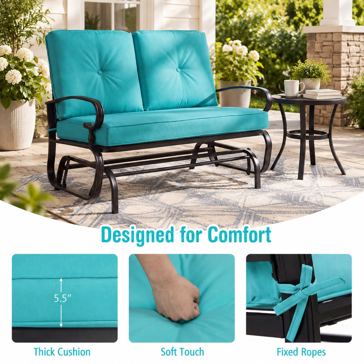 Airfind 2 Seats Outdoor Swing Glider Chair with Comfortable Cushions, 440 lbs Capacity, Steel olefin fabric foam Frame, Green