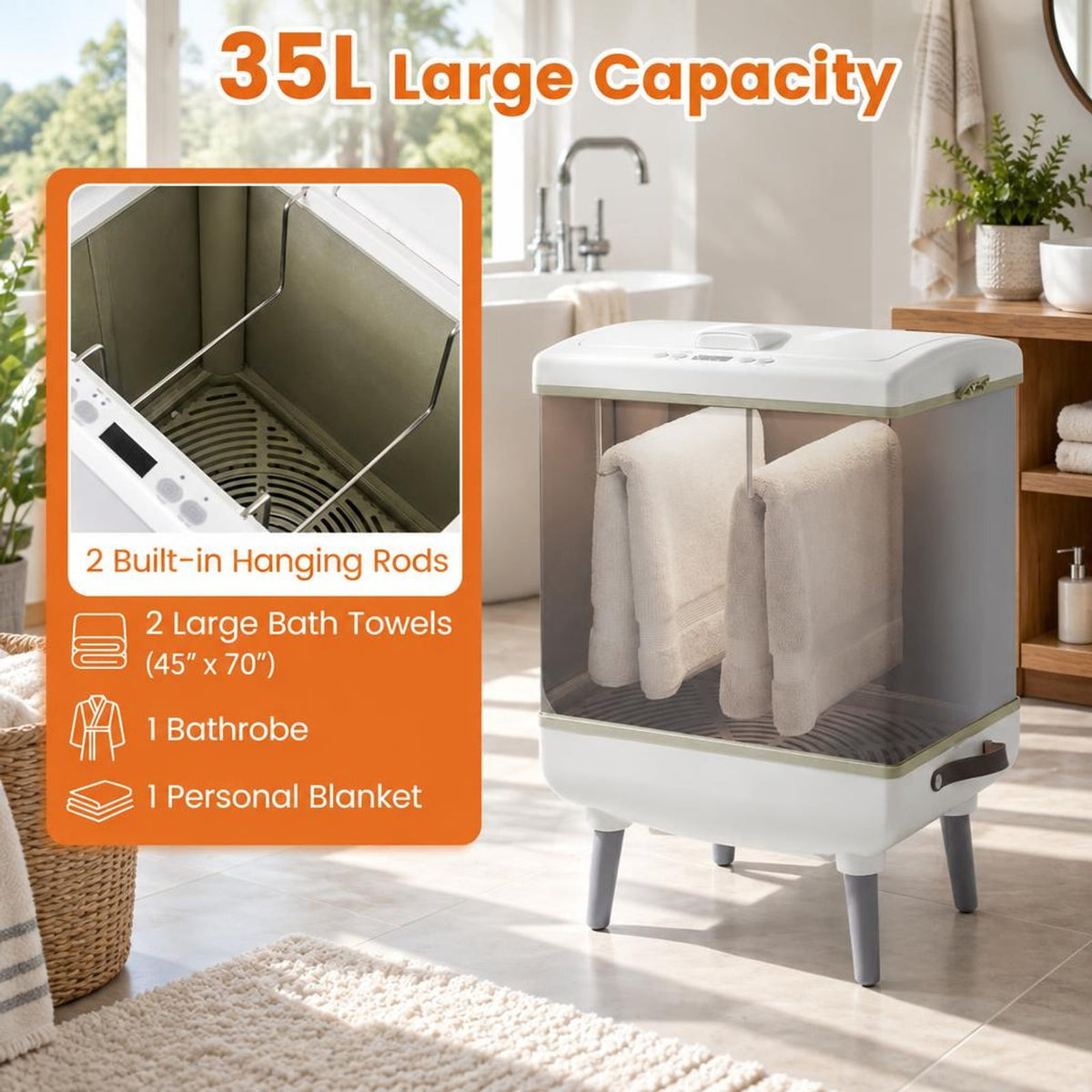 Airfind 35L Large Towel Warmer with Heating and Drying Modes for Bathroom, ABS Frame, 16 x 11.5 x 23.5 Footprint, Beige
