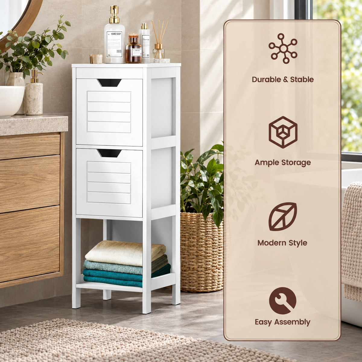 Airfind Floor Cabinet Multifunction Storage Rack Stand Organizer, 11 lbs Capacity, P2 MDF NC paint, 12 x 12 x 35, White