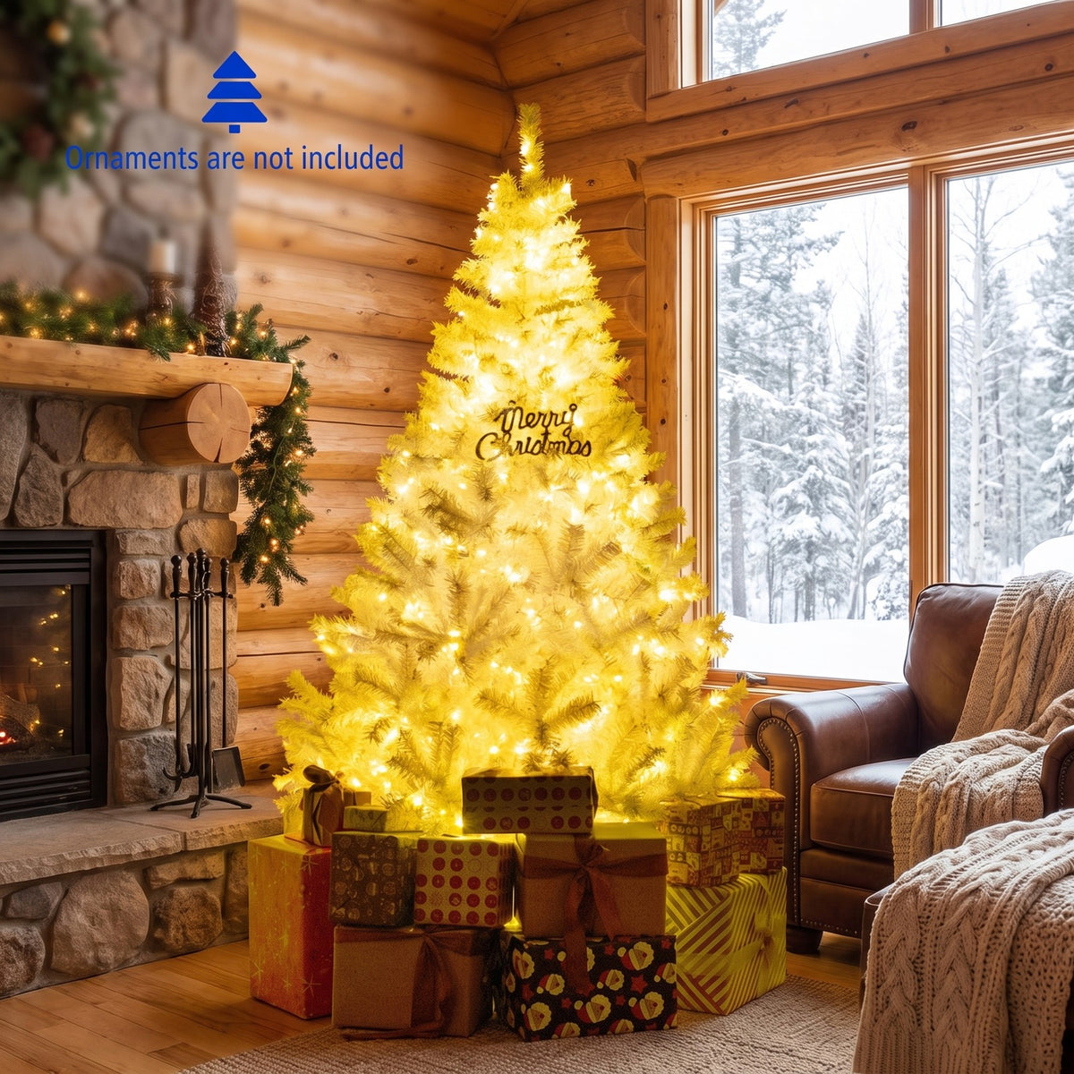 Airfind 6 Feet Artificial Christmas Tree Hinged Pre-Lit Xmas Tree with 11 Lighting Modes, White, Diameter of Stand 18 Inch /22 Inch