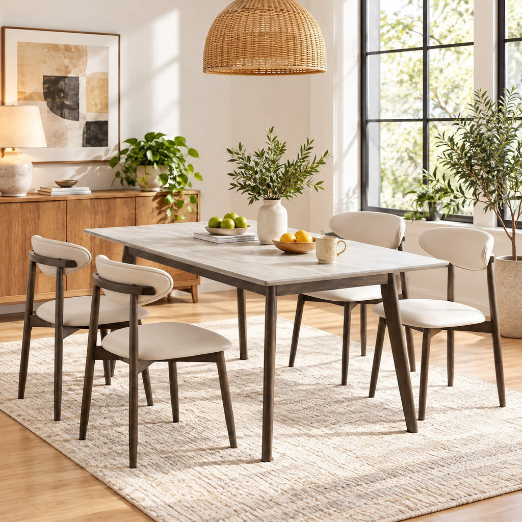 Airfind Set of 4 Wooden Modern Upholstered Dining Chairs with Curved Backrest, 330 lbs Capacity, Rubber Wood Frame, Beige