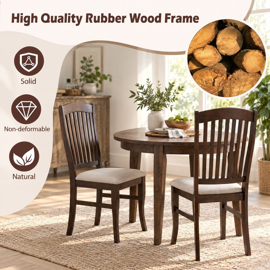 Airfind Set of 4 Kitchen Side Chairs with Rubber Wood Frame and Comfy Padded Seat-Brown White, 400 lbs Capacity, 18 x 20.5 x 40 Footprint, Wood
