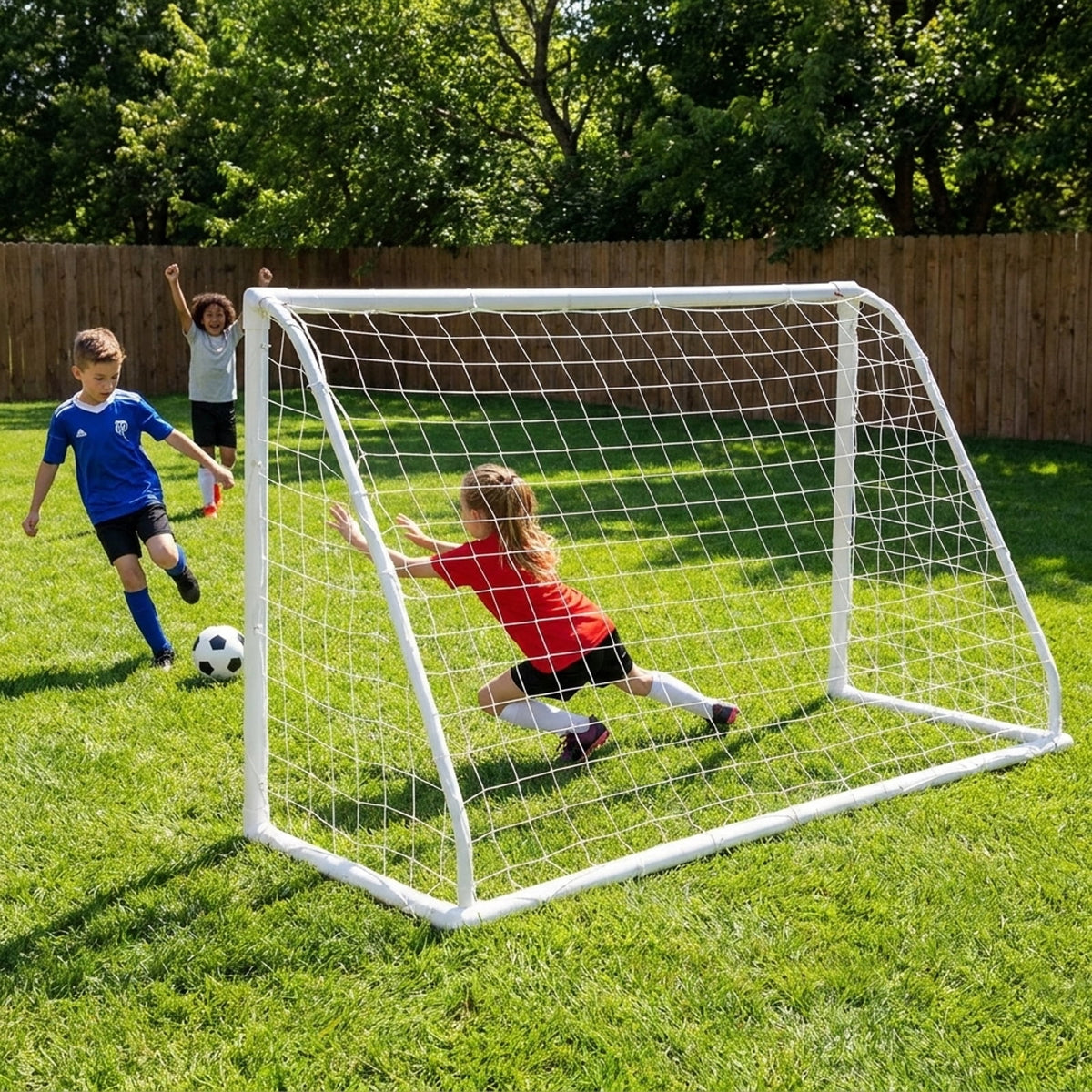 Airfind 6x4 Feet Outdoor Backyard Soccer Goal with Heavy-Duty UPVC Frame and Ground Pegs and Carry Bag and All-Weather Net for Kids Youth Practice Training, White