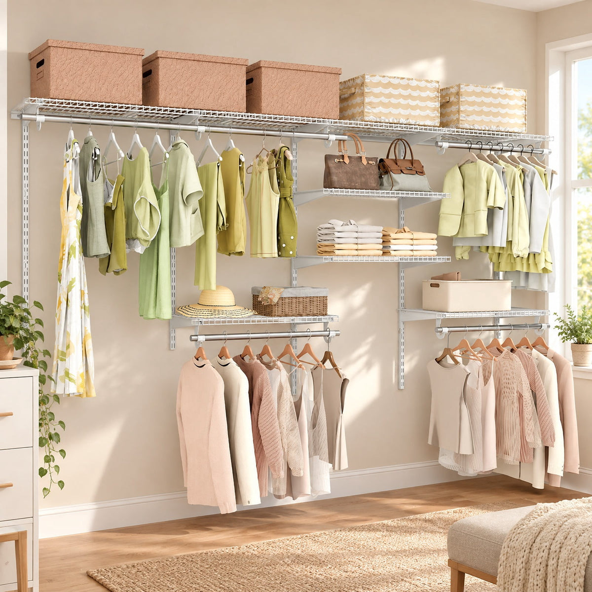 Airfind 4, 8 Feet Closet Organizers and Storage System with Hanging Rod for Laundry Bedroom, White, for Everyday Home Use, for Easy Setup