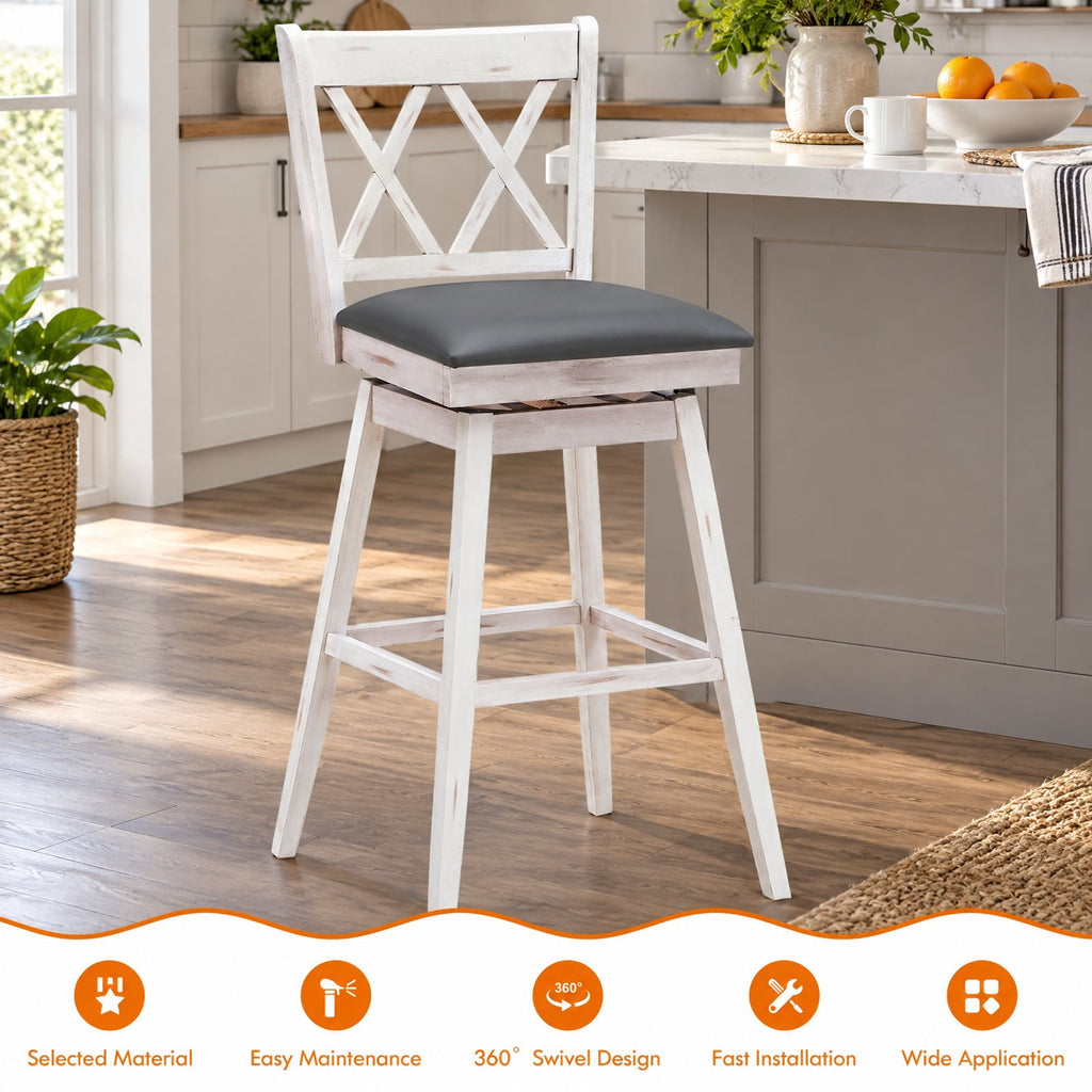 Airfind 2 Pieces 29 Inches Swivel Counter Height Barstool Set with Rubber Wood Legs, 265 lbs Capacity, PVC High density sponge rubber wood Frame