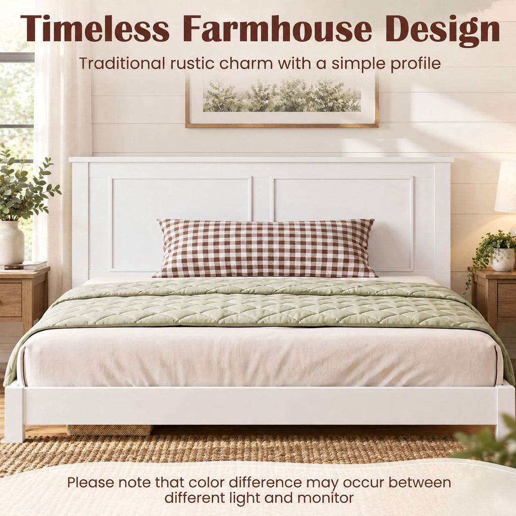 Airfind Twin Size Bed Frame Farmhouse Wooden Platform Bed with Headboard White, 600 lbs Capacity, Solid Wood Plywood Engineered Wood Frame, White