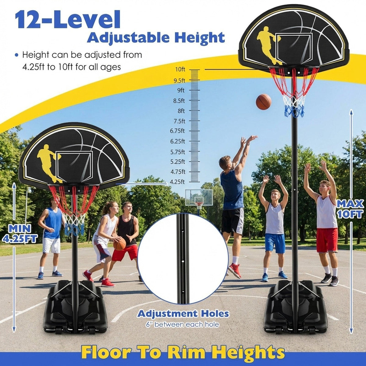 Airfind Portable Basketball Hoop System 4.25-10 Ft Adjustable
