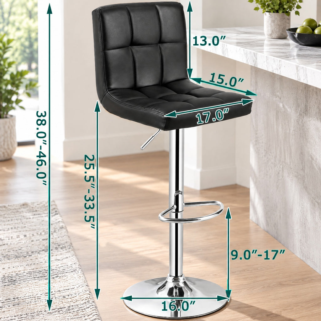 Airfind Set of 2 Square Swivel Adjustable PU Leather Bar Stools with Back and Footrest, 250 lbs Capacity, PU leather steel sponge Frame, Black