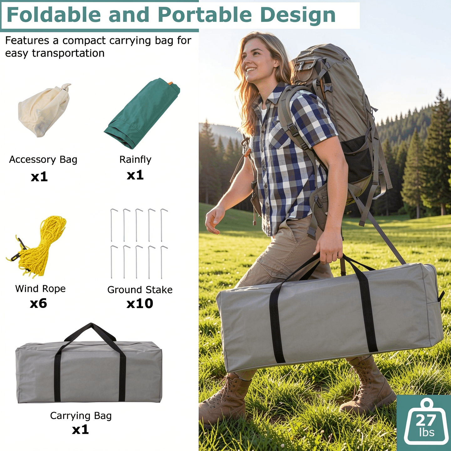 Airfind 6-8 Person Large Family Camping Tent with Porch, 2 Rooms and 2 Doors, Waterproof Cabin Tent with Skylight and Rainfly, Green