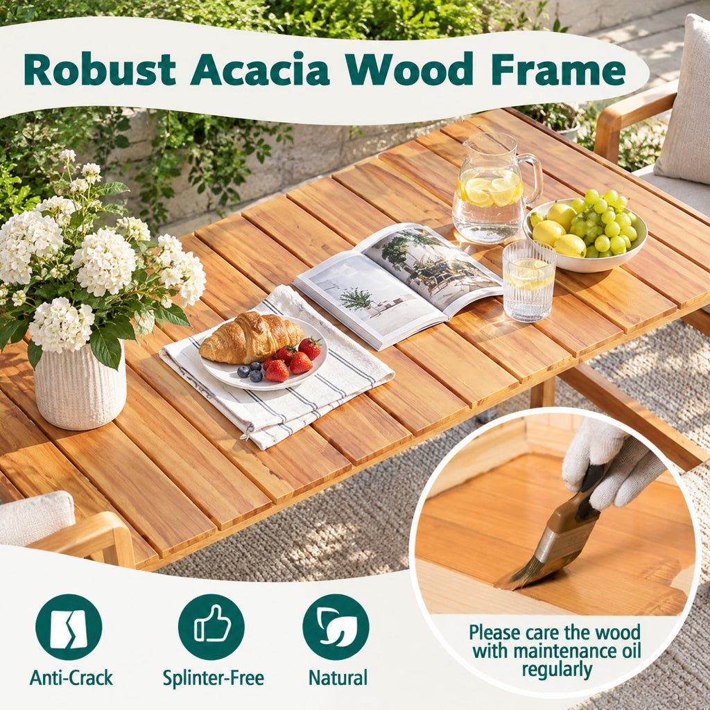 AIRFIND Counter Height Patio Table with Acacia Wood Slatted Top and Footrest Crossbar, Outdoor Bar Table with Reinforced Supports, Natural