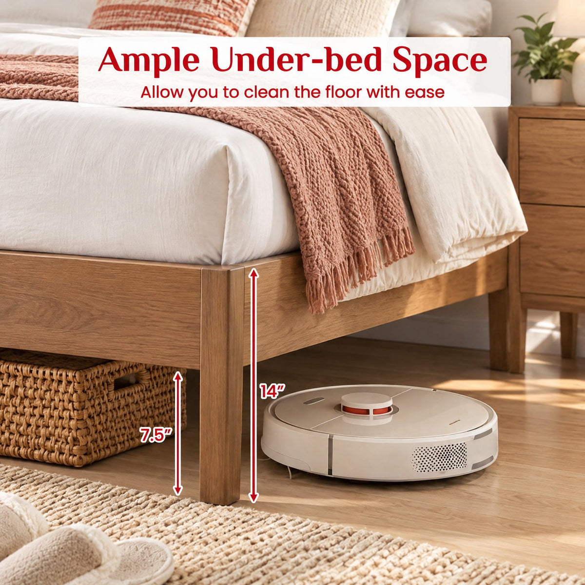 Airfind Queen Bed Frame with Headboard and Solid Wood Legs 12 Slats, 800 lbs Capacity, Rubber Wood Engineered Wood LVL Frame, Wood