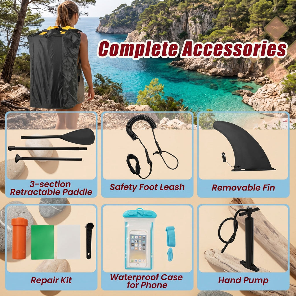 Airfind 11 Foot Inflatable Stand Up Paddle Board with Retractable Paddle Backpack and Ankle Leash for Adults, White and Yellow