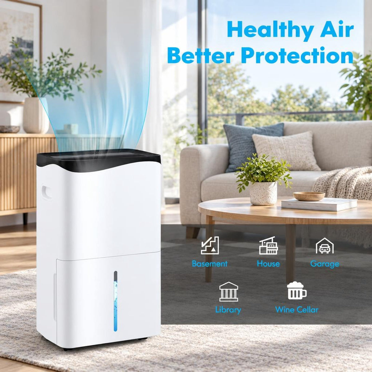 Airfind 100-Pint Dehumidifier with Smart App and Alexa Control for Home and Basements, ABS Frame, 15 x 10 x 25 Footprint, White