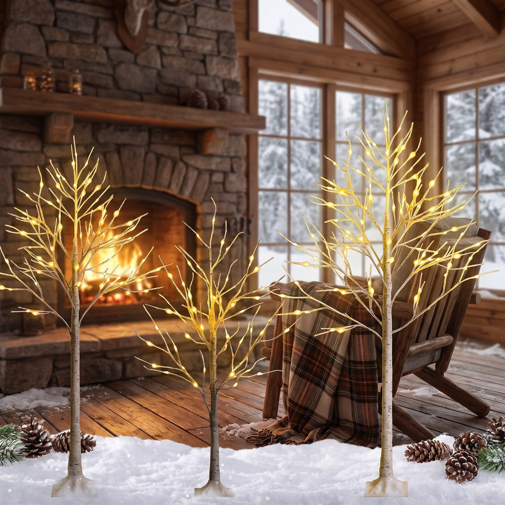 Airfind Pre-lit White Twig Birch Tree for Christmas Holiday with LED Lights-6 ft, metal plastic Height: 4/5/6 ft Frame, White