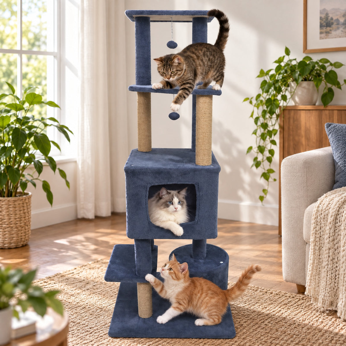 Airfind 64 Inch Tall Cat Tree with 2 Large Condos and Jute Scratching Posts for Indoor Adult Cats, 33 lbs Capacity, Dark Grey