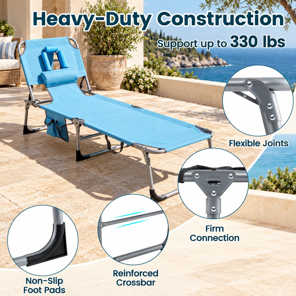 Airfind Set of 2 Tanning Chair Portable Chaise Lounge Chair with 4-Position Adjustable Backrest, 330 lbs Capacity, Navy