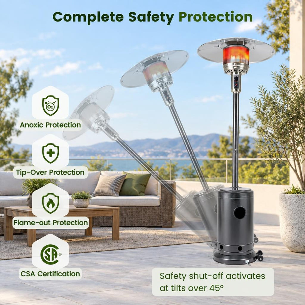 Airfind 50 000 BTU Patio Propane Gas Heater with Stainless Steel Burner, Stainless Steel Metal Aluminum Frame, 32.5in x 86in Footprint, Gray