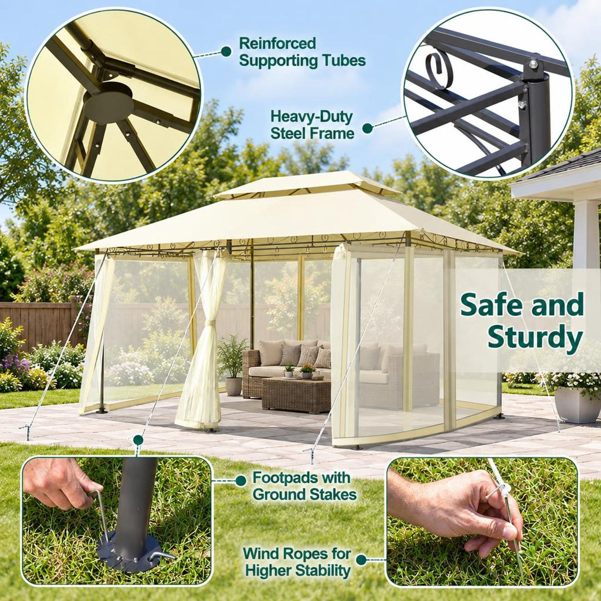 Airfind 10 Feet x 13 Feet Tent Canopy Shelter with Removable Netting Sidewall, Steel Polyester Fabric Frame, 13 x 10 x 9 ft Footprint, Beige