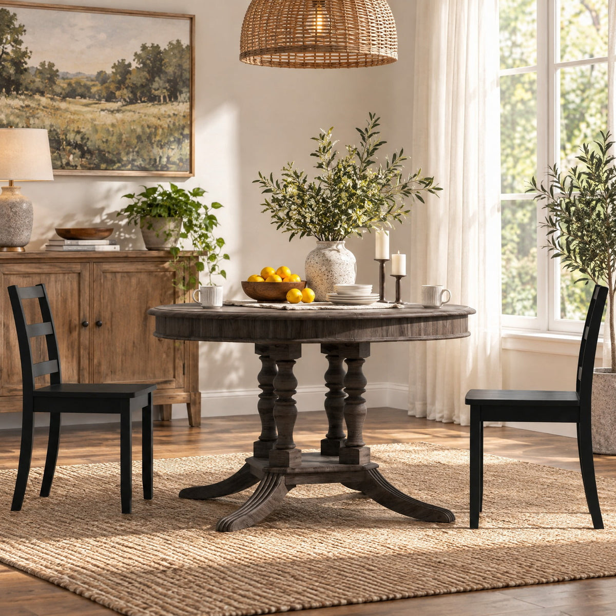 Airfind Set of 2 Wood Dining Chairs with Solid Rubber Wood Legs, 400 lbs Capacity, Rubber Wood MDF Plywood Frame, Black