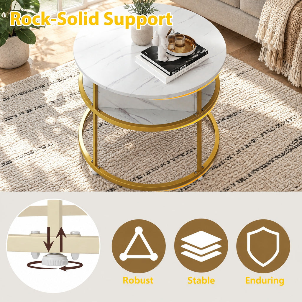 Airfind 31.5 Inch Round Lift Top Coffee Table with Hidden Compartment and Side Shelves, 110 lbs Capacity, Engineered Wood Metal Frame, White