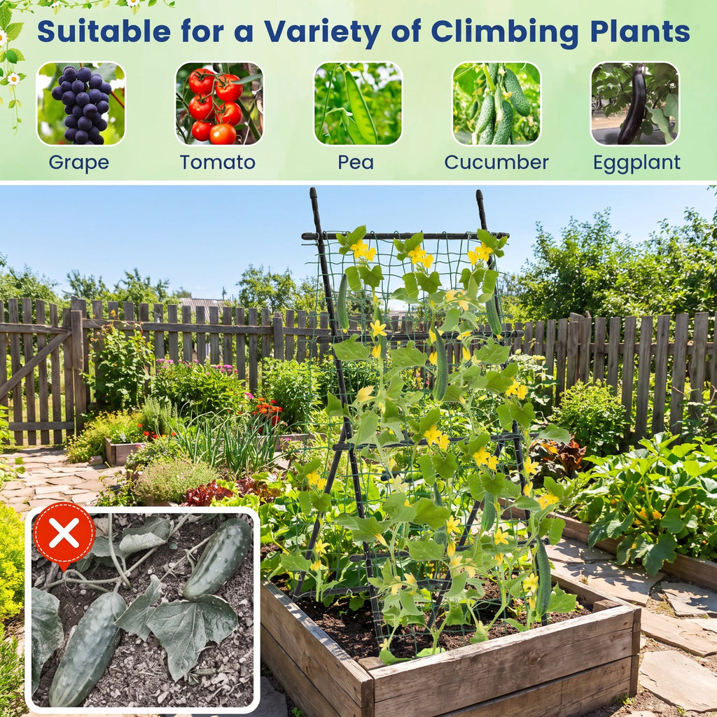 Airfind 74 Inch Tall Garden Trellis for Flower Vine Vegetable Fruit Pea, PE-Coated Metal PP Frame, 31.5 x 36.5 x 75 Footprint, Black