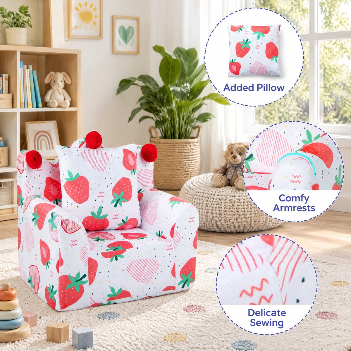 Airfind High-density Padding Kids Sofa with Armrest and Extra Pilow, 110 lbs Capacity, Ultra-Soft Velvet Sponge Frame, 23 x 18 x 22 Footprint