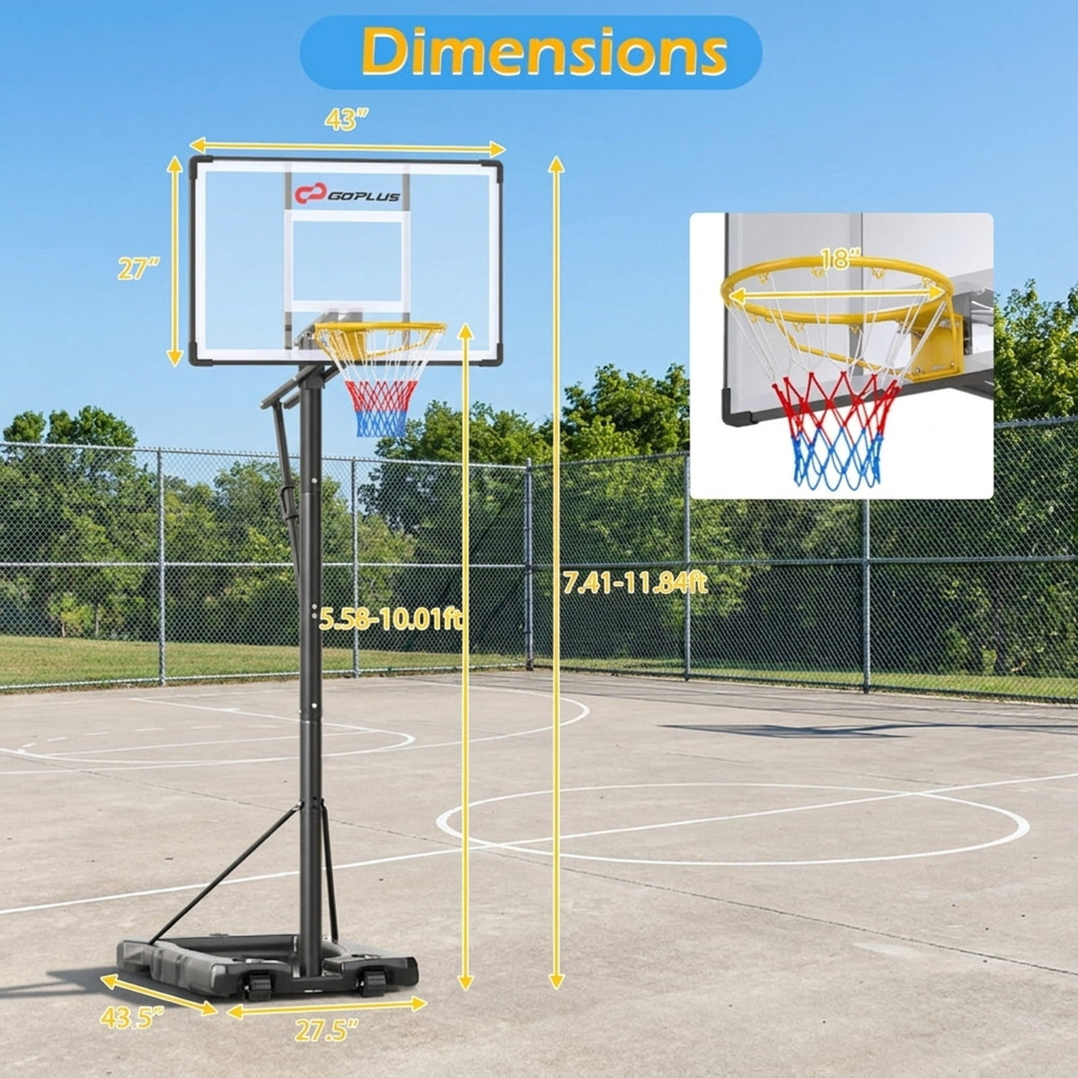 Airfind Portable Basketball Hoop with 10 ft Range and Stabilizing Weighted Base for Backyard and Outdoor Family Play, Black