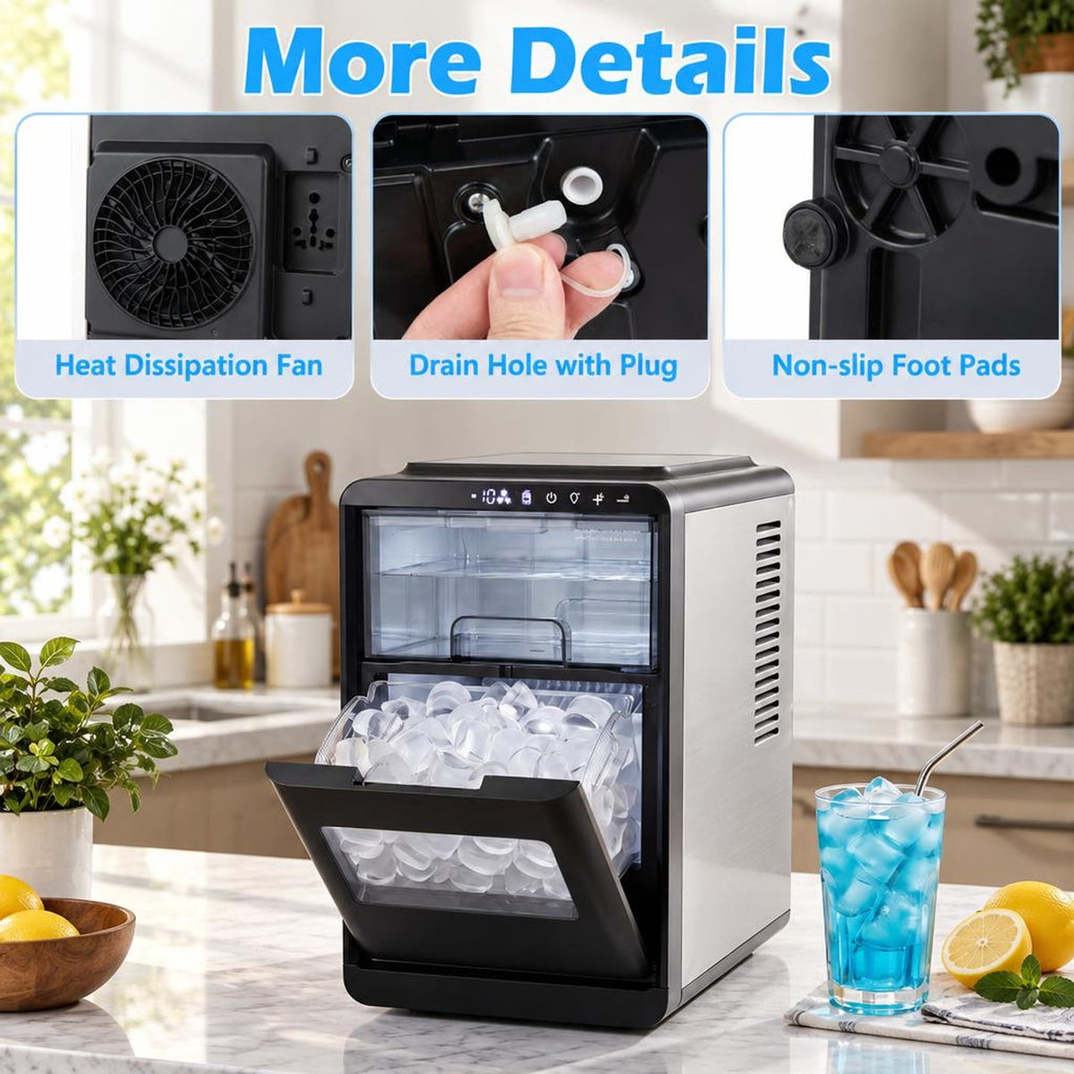 Airfind Crescent Ice Maker Countertop 26 lbs/24h Ice Machine featuring 16 Crescent Cubes, Stainless Steel ABS PP Frame, Black