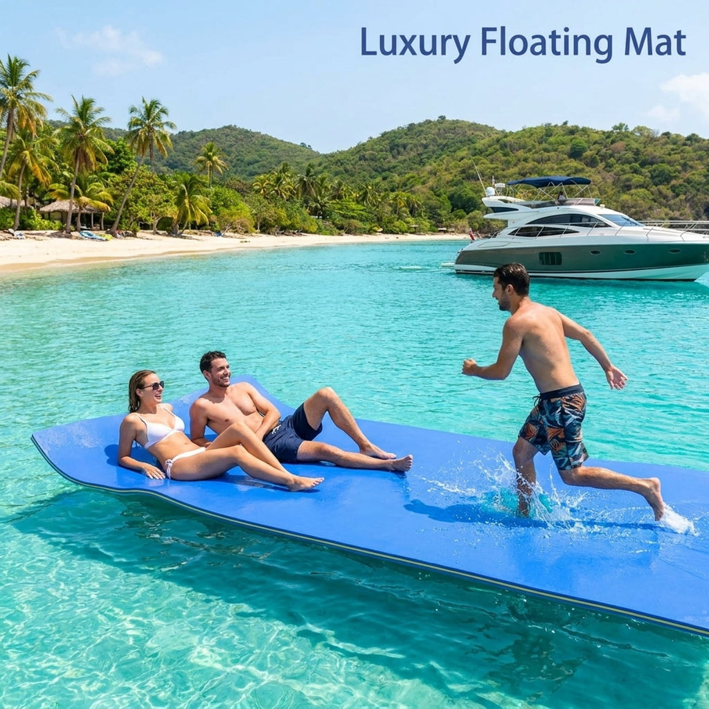 Airfind Inflatable Floating Island for Adults with Mesh Seats and Backrests plus Cup Holders and Boarding Platform in Heavy-Duty Material for Lake and Pool Parties, Blue