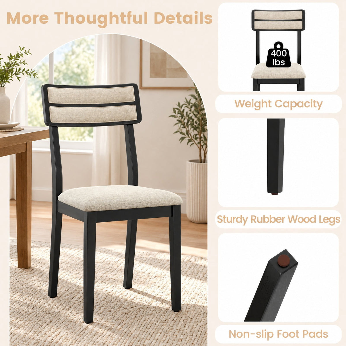 Airfind Modern Dining Chairs Set of 2 with Tilt Backrest for Dining Room, 400 lbs Capacity, Fabric Rubber Wood Frame, 18in x 20in x 35in Footprint
