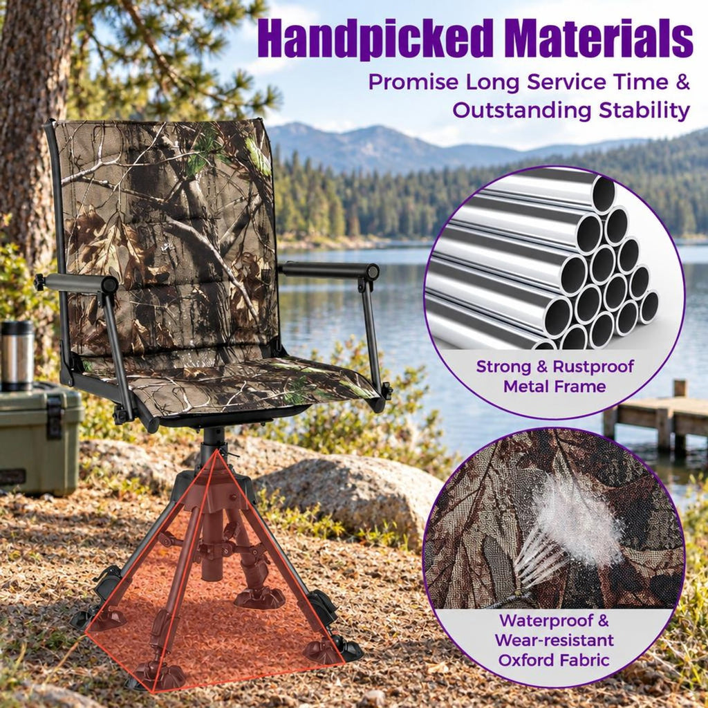 Airfind Folding Swivel Patio Chair with 4 Adjustable Leg, PP Steel Nylon Frame, 21.5 x 21.5 x 33.5-42 Footprint, Camouflage