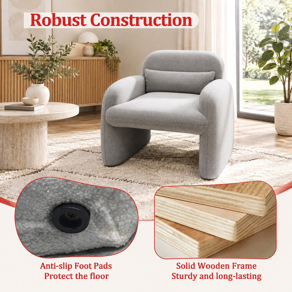 Airfind Modern Accent Chair with Waist Pillow and Armrests for Living Room Bedroom, 440 lbs Capacity, Sherpa Fabric Sponge Wooden Frame, Grey
