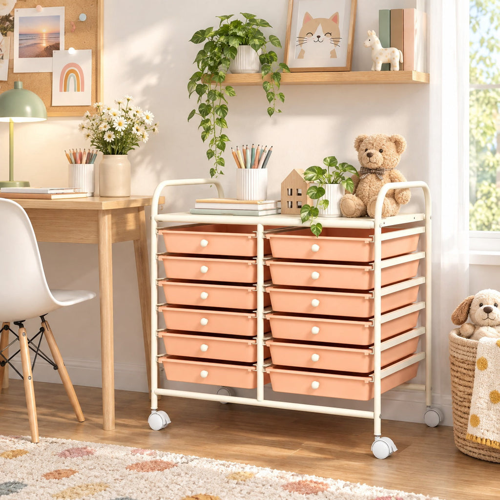Airfind 12 Drawers Rolling Storage Cart for Home and Office, Steel Frame, 25inx15inx 34in Footprint, of frame White