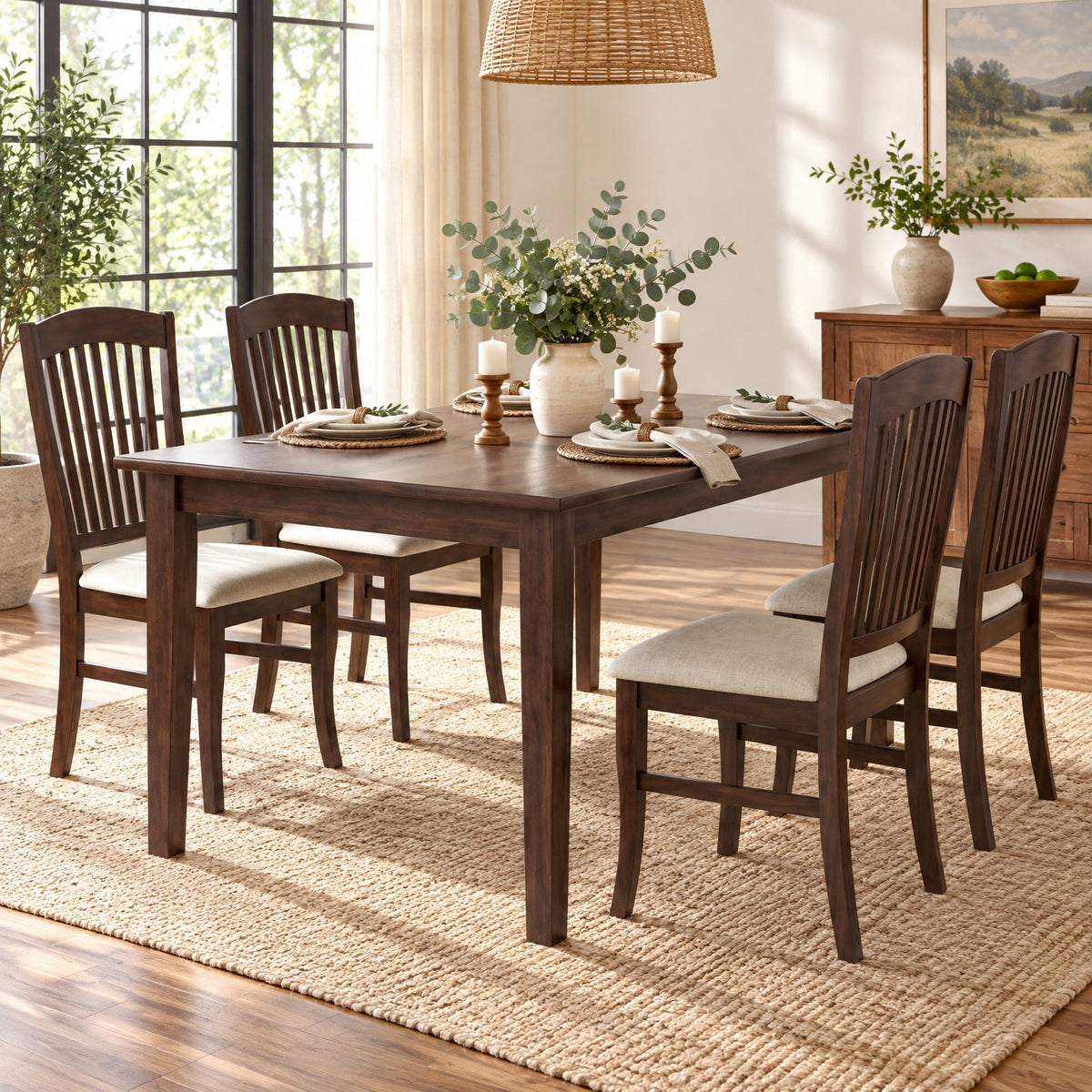 Airfind Set of 4 Kitchen Side Chairs with Rubber Wood Frame and Comfy Padded Seat-Brown White, 400 lbs Capacity, 18 x 20.5 x 40 Footprint, Wood