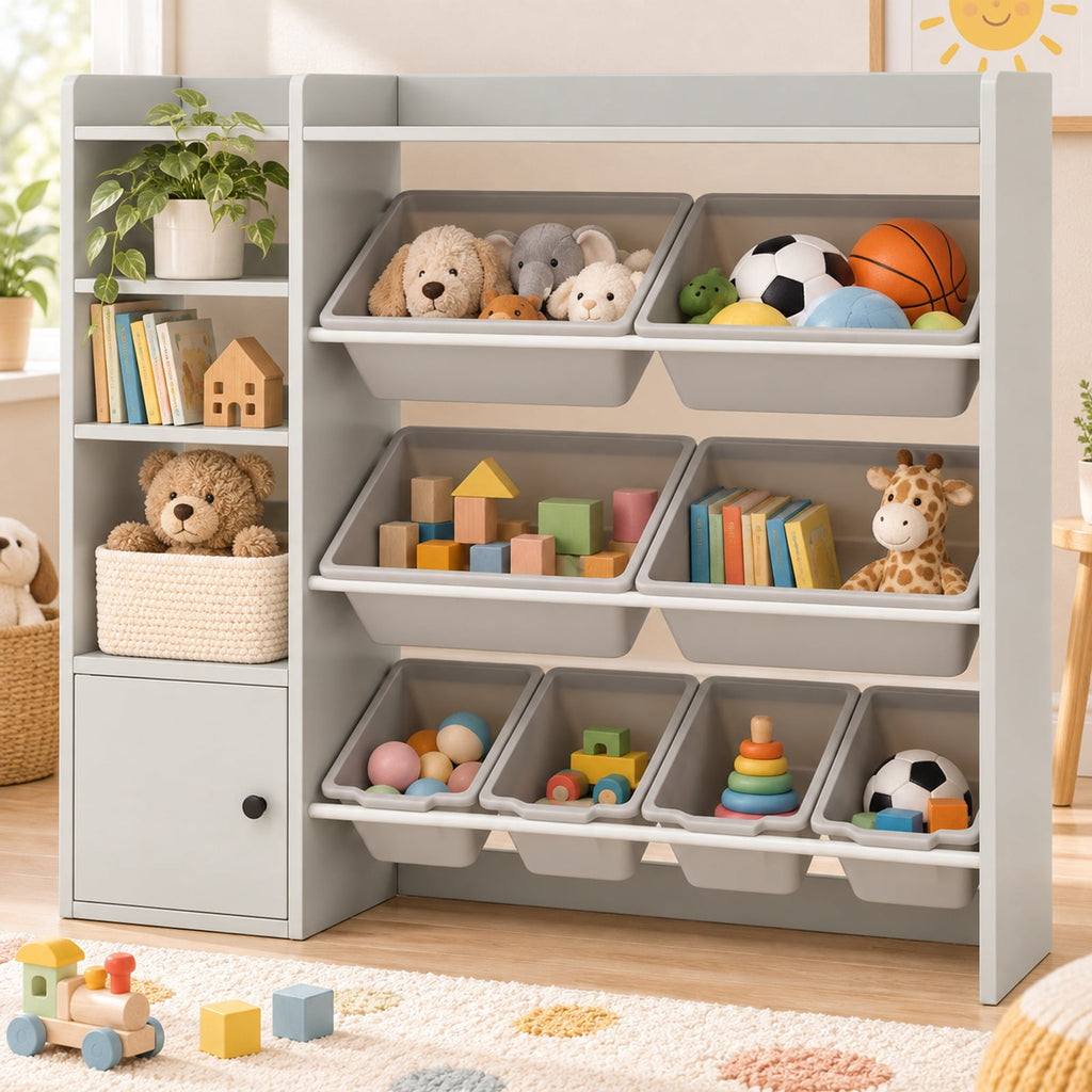 Airfind Kids Toy Storage and Bookshelf with Open Shelves and Single-door Cabinet, 220 lbs Capacity, Engineered Wood Frame, for 3+ Years Old Total