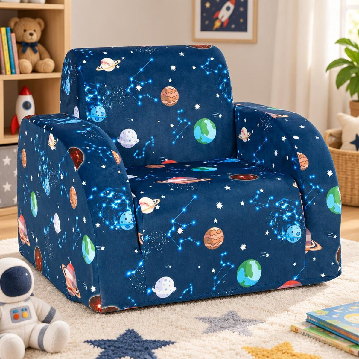 Airfind 3-in-1 Convertible Kid Sofa Bed Flip-Out Chair Lounger for Toddler, 66 lbs Capacity, Velvet fabric sponge Fully expanded Frame, Blue
