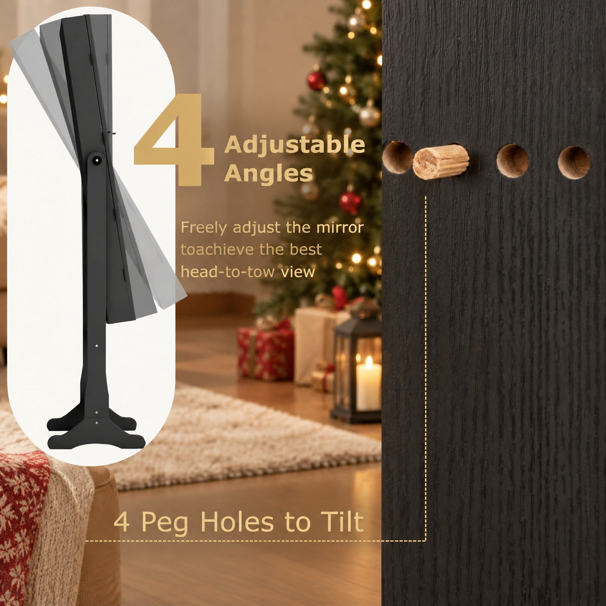 Airfind Lockable Freestanding Jewelry Cabinet Armoire with Full-Length Mirror and Lights, MDF Glass, 16 Inch X 14.5 Inch X 57.5 Inch, Black
