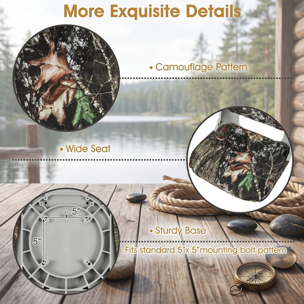Airfind Low Back Folding Padded Boat Seat with Oxford Fabric Cover and 4 Bolts for Fishing and Sightseeing Boats, Camouflage