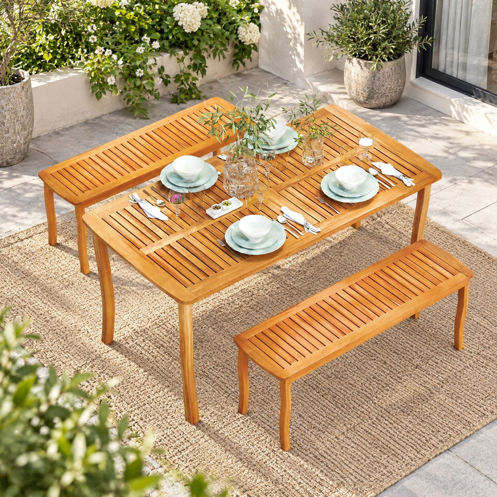 Airfind 63 inch Outdoor Dining Table with Umbrella Hole Farmhouse Bistro Dinette Furniture, 165 lbs Capacity, Acacia Wood Frame, Natural