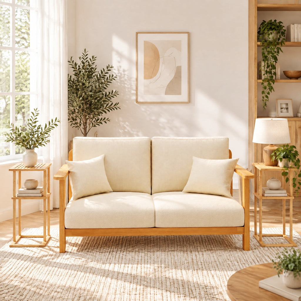 Airfind Side Table Set of 2 with Storage Shelves and Bamboo Construction, 22 lbs Capacity, Bamboo, 15.7 Inch x 11 Inch x 25.6 Inch , Natural