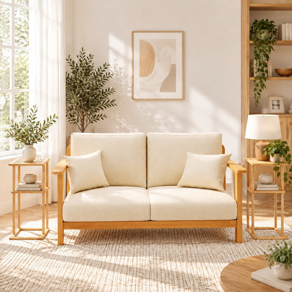 Airfind Side Table Set of 2 with Storage Shelves and Bamboo Construction, 22 lbs Capacity, Bamboo, 15.7 Inch x 11 Inch x 25.6 Inch , Natural