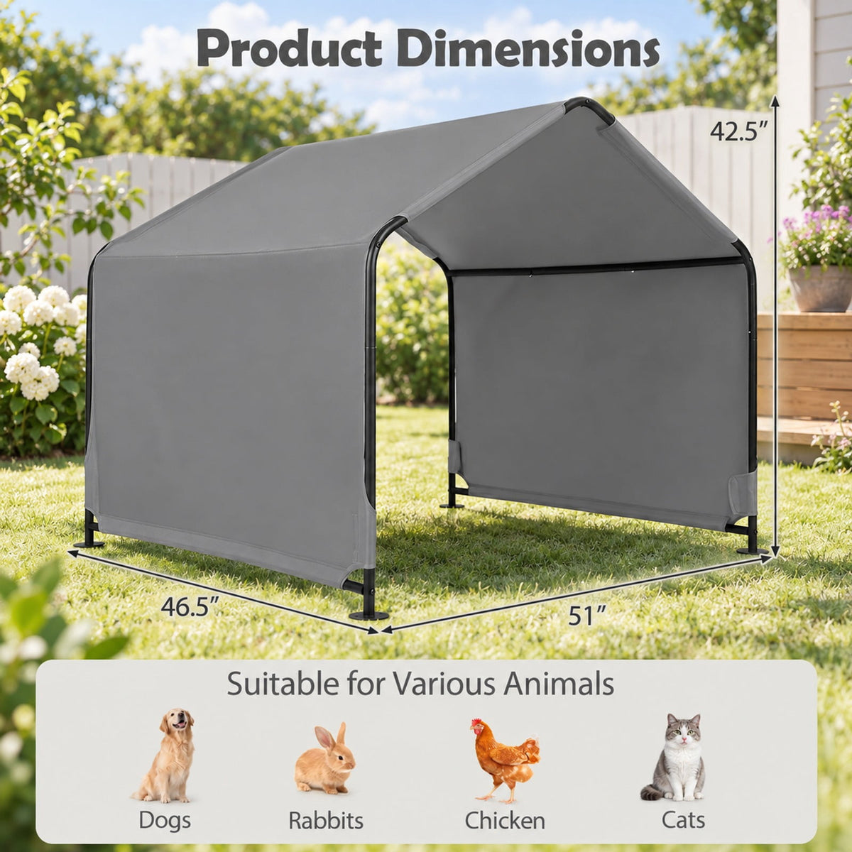 Airfind Outdoor Dog Shade Shelter with reliable Roof and Ground Stakes for Deck, 420D Oxford Fabric Metal, 51 Inch x 46.5 Inch x 42.5 Inch