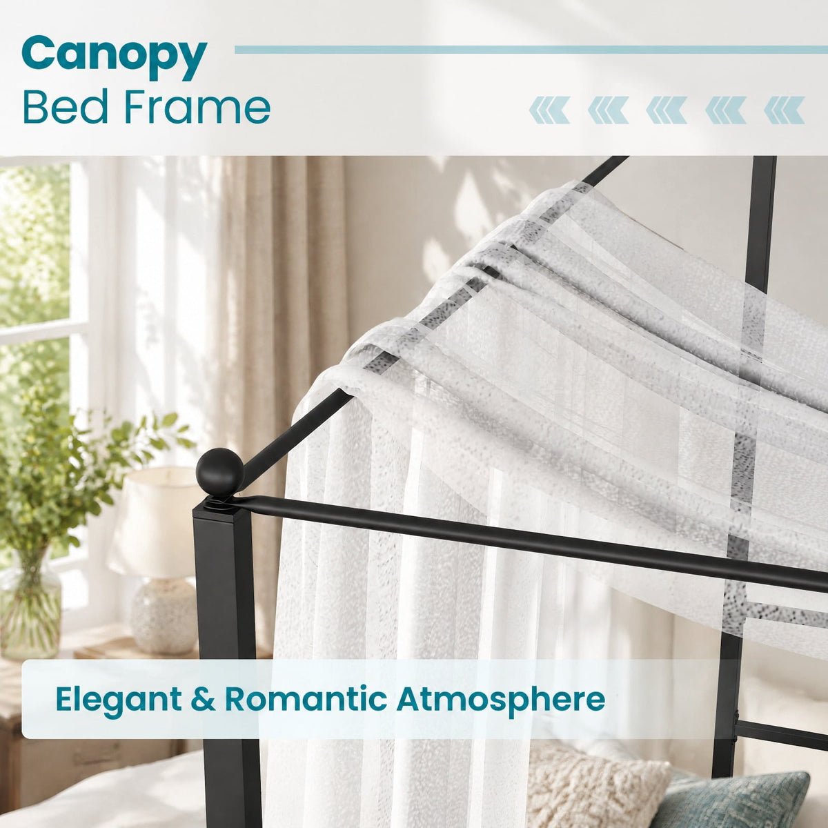 Airfind Twin/Full/Queen Size Metal Canopy Bed Frame with Slat Support, 660 lbs Capacity, Metal Clearance Between Bed and Floor: 12.5 Frame, Black
