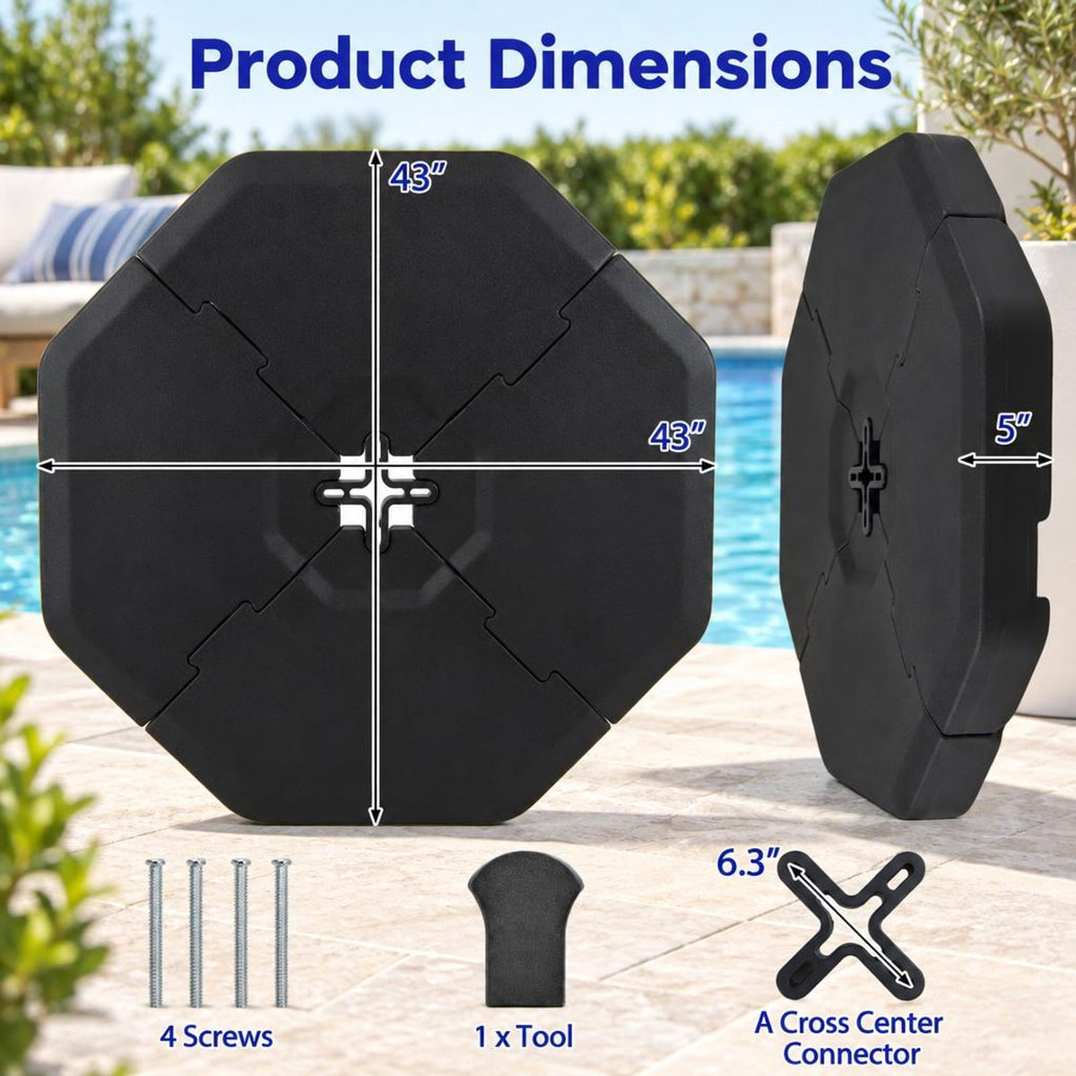 Airfind 4 Pieces Patio Cantilever Offset Umbrella Weights Base Plate Set, PE Frame, 41 Inch x 41 Inch x 5.5 Inch (L x W x H) Each plate Footprint, Black