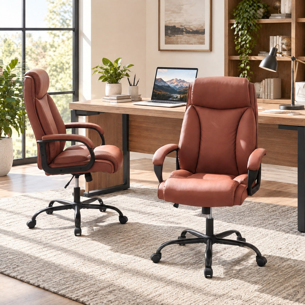 Airfind 400LBS Big and Tall Chair High Back Executive Chair Ergonomic Leather Computer Chair, 400 lbs Capacity, Brown
