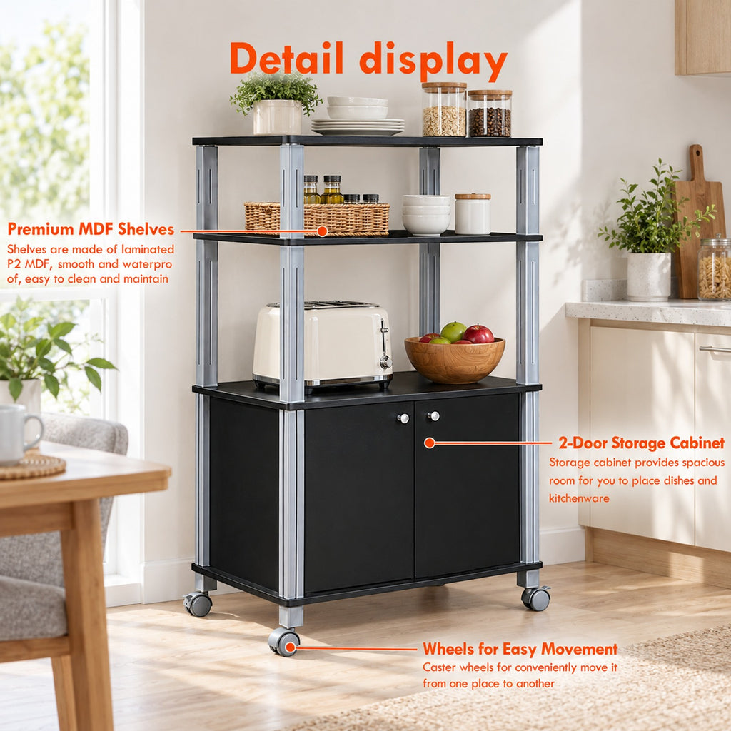 Airfind Microwave Rack Stand Rolling Storage Cart, P2 MDF Frame, 23.5 x 15.5 x 38.5 Footprint, Black