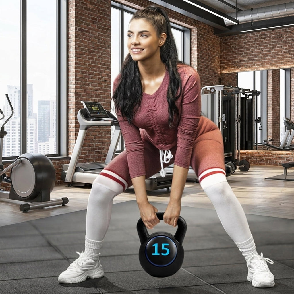 Airfind 3-Piece Cement Kettlebell Set (5-10-15 lbs) for Functional Strength Training, Black