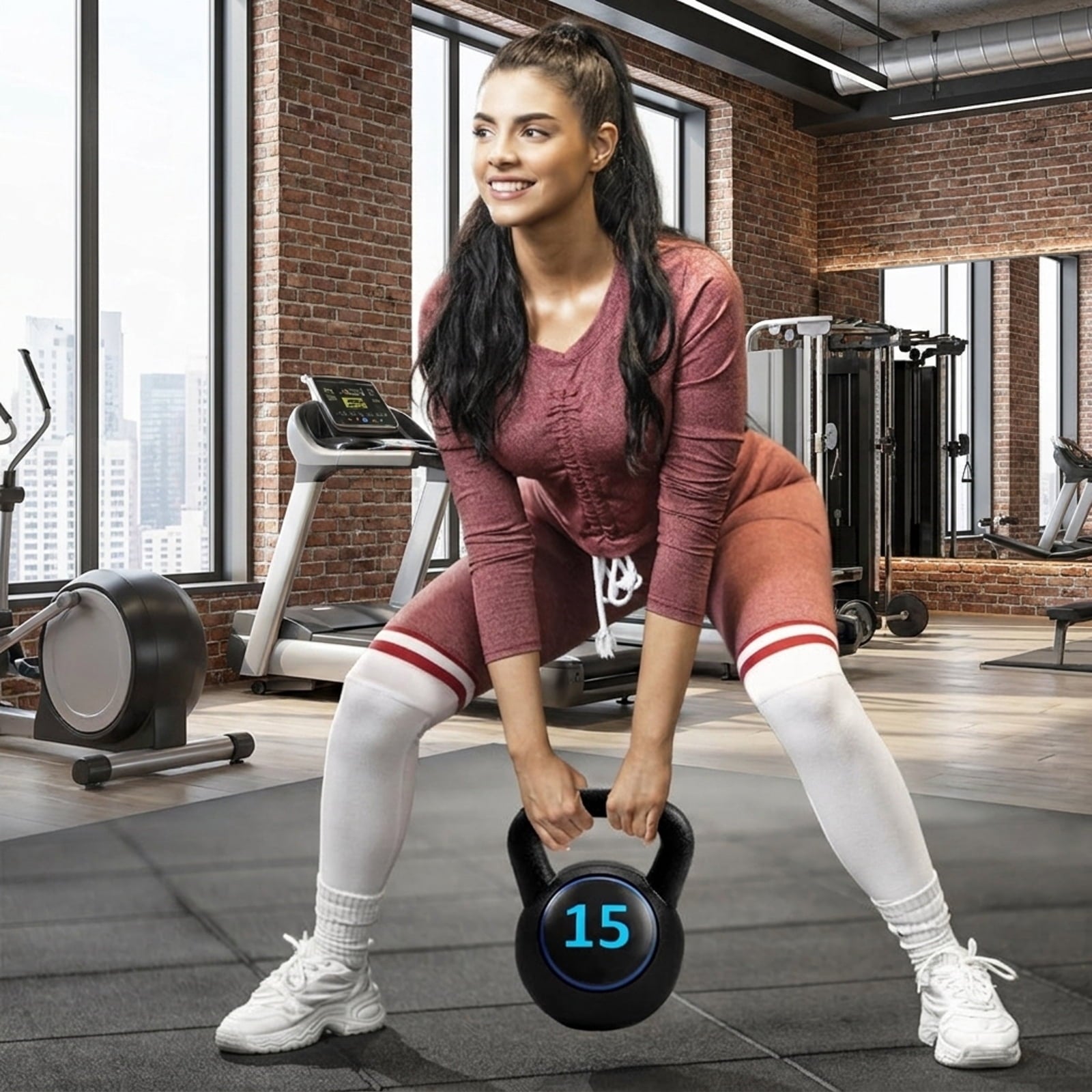 Airfind 3-Piece Cement Kettlebell Set (5-10-15 lbs) for Functional Strength Training, Black