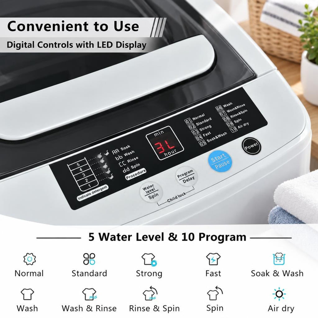 Airfind 8.8 lbs Portable Full-Automatic Laundry Washing Machine with Drain Pump, PP Stainless Steel Frame, 18 Footprint, Grey